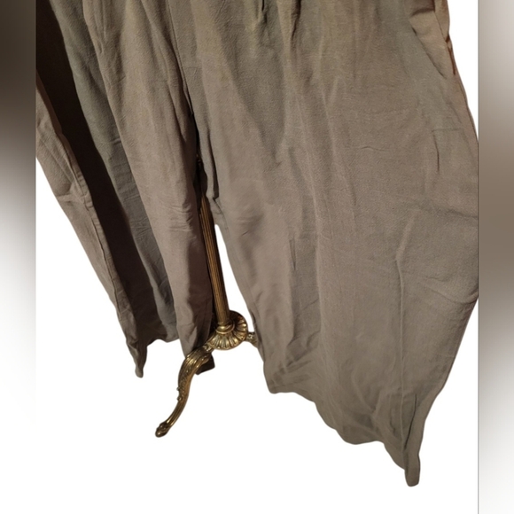 Caracilia Wide Leg Taupe Linen Blend Pants With Smocked Stretchy Waist Size XL - Picture 3 of 6